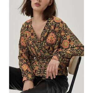 Women's Nasty Gal Spring Summer Fall Floral Boho Wrap Top Blouse Size US 10